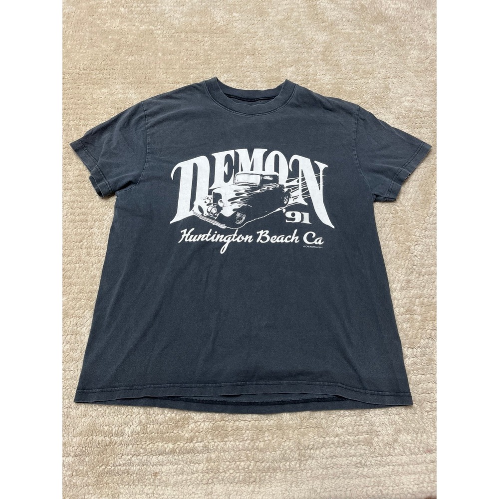 Brandy Melville 100% cotton Demon '91 Huntington Beach, CA washed black top OS